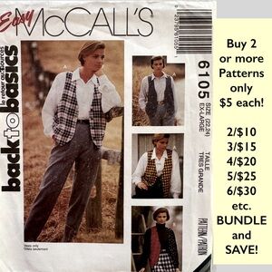 Vintage McCall's 6105 Easy Sewing Pattern Uncut Oversized Vest (22-24 XL)